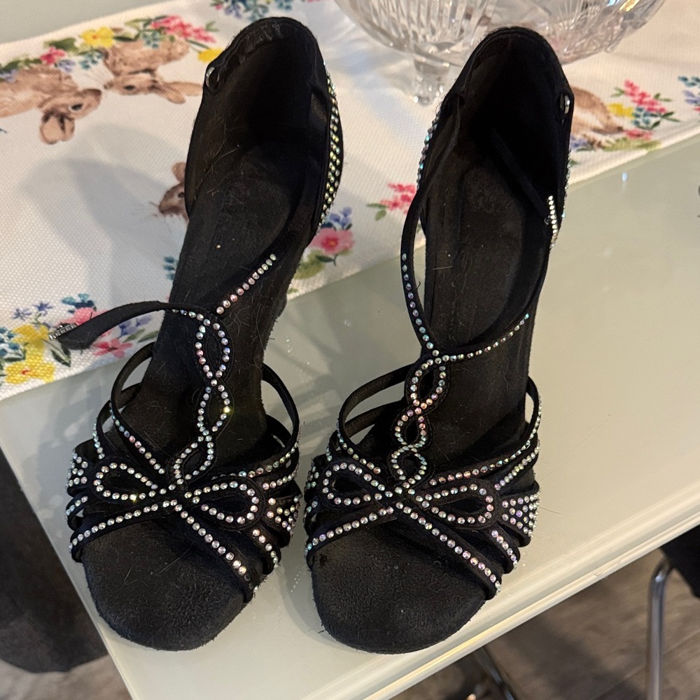 Black Rhinestone Embellished Women’s Dress , dancing shoes